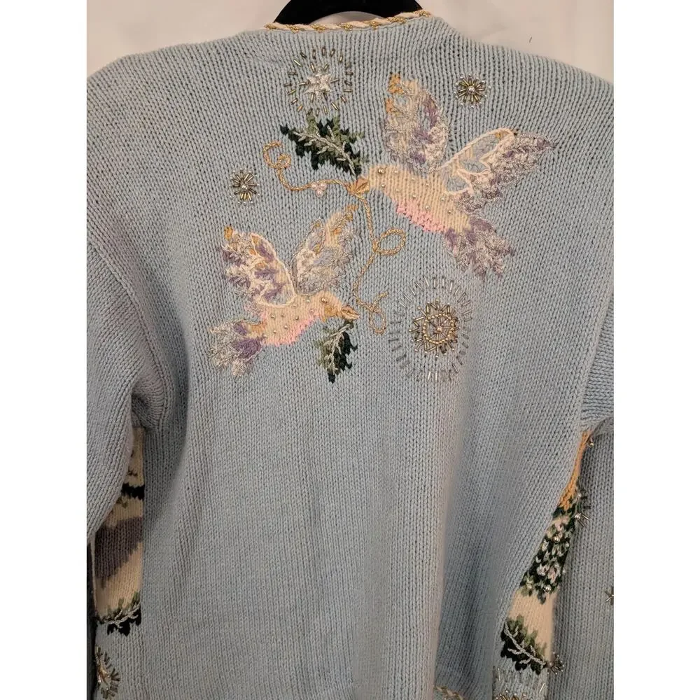 Bellepointe S Christmas Cardigan Sweater Church Doves Embroidered Beaded